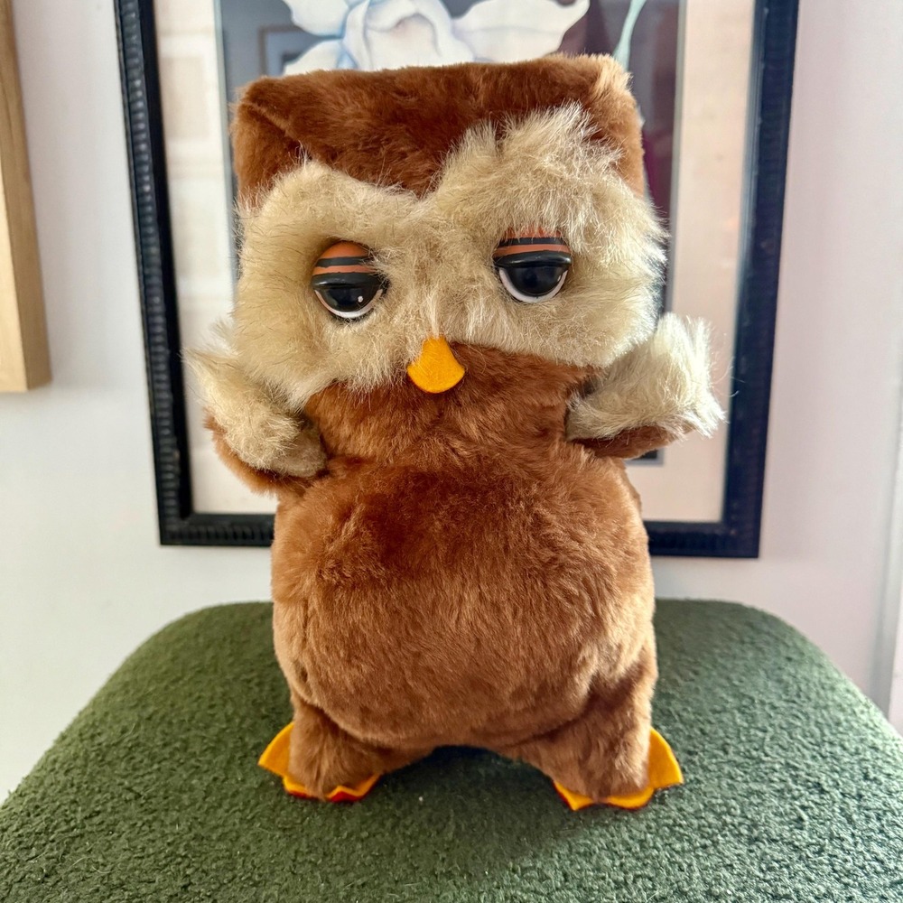 Rare Lg Vintage Rushton Company Owl Brown Stuffed Animal Plush Toy 11"